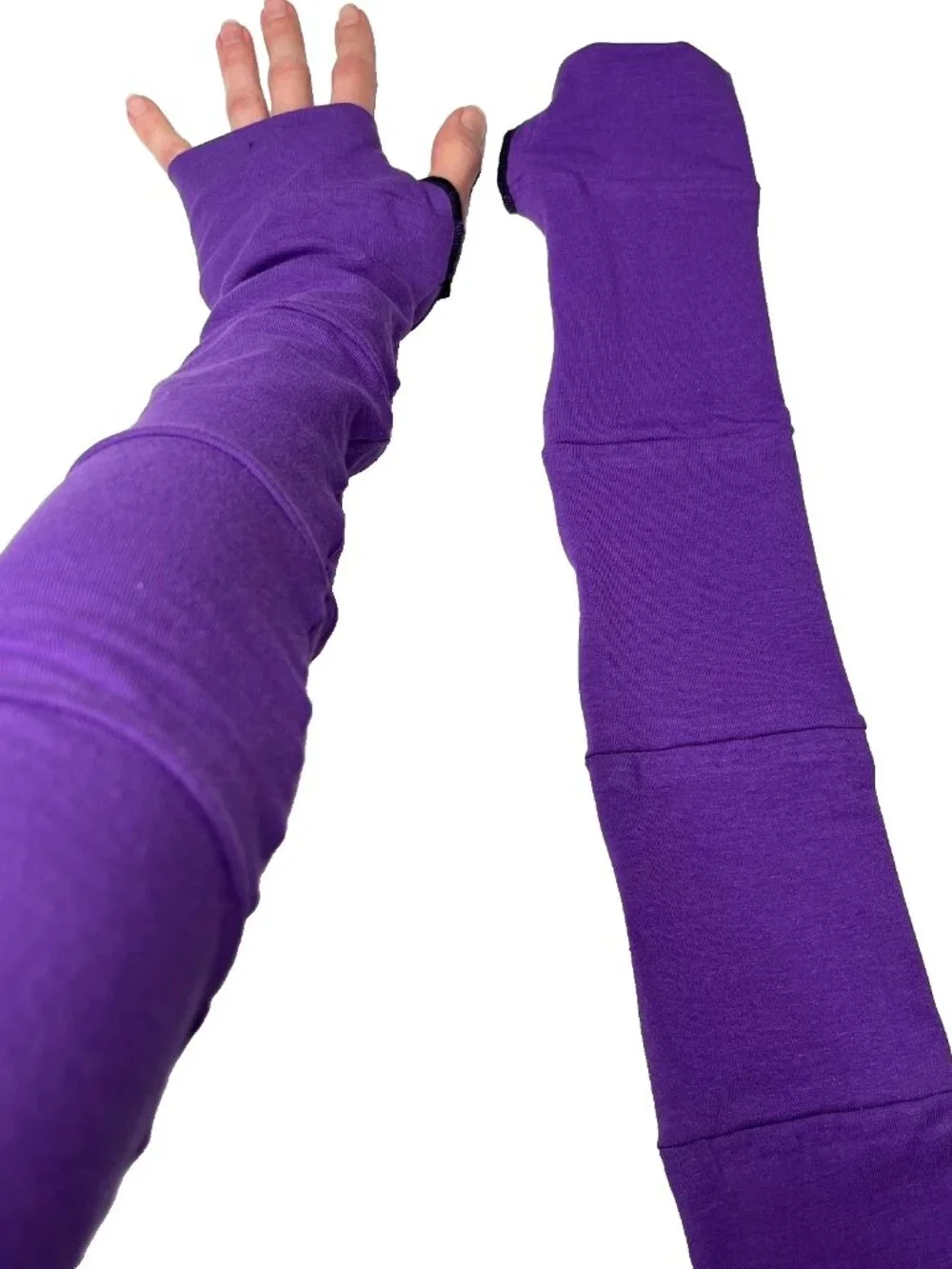 Long Striped Gloves Purple Hand Warmers Cotton Armwarmers Patchwork Sleeves Psy